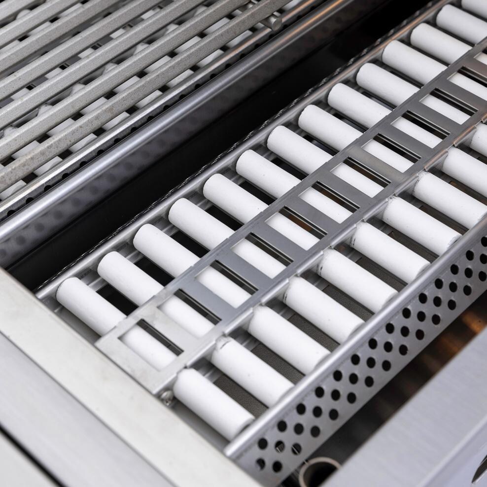 Blaze Premium LTE+ 40-Inch 5-Burner Natural Gas Grill w/ Ceramic Flame Tamers - Ceramic Flame Tamer - Up Close Angle - Detail thumbnail