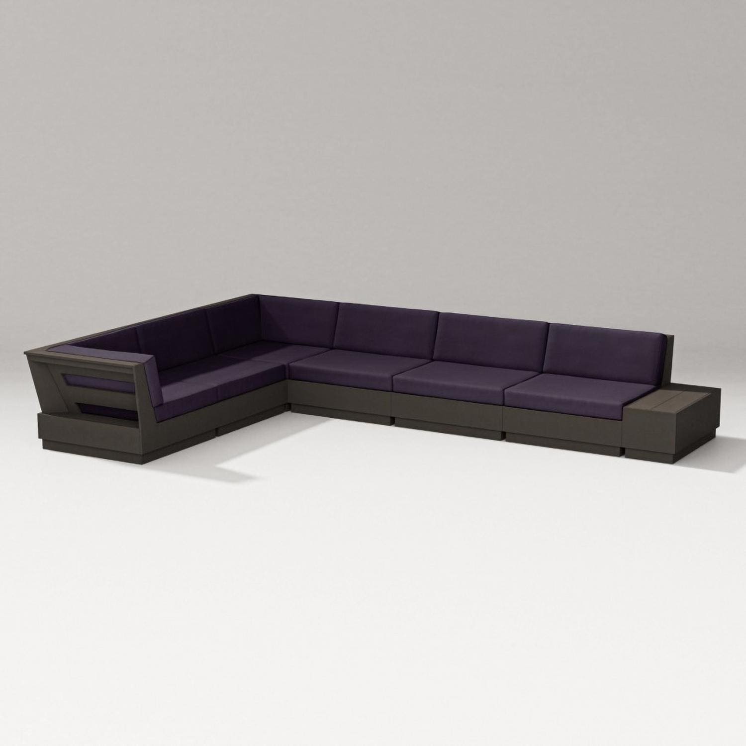 Elevate 7 Pc Recycled Plastic Sectional Seating Set in Vintage Coffee/Navy Linen By PW Designer Series