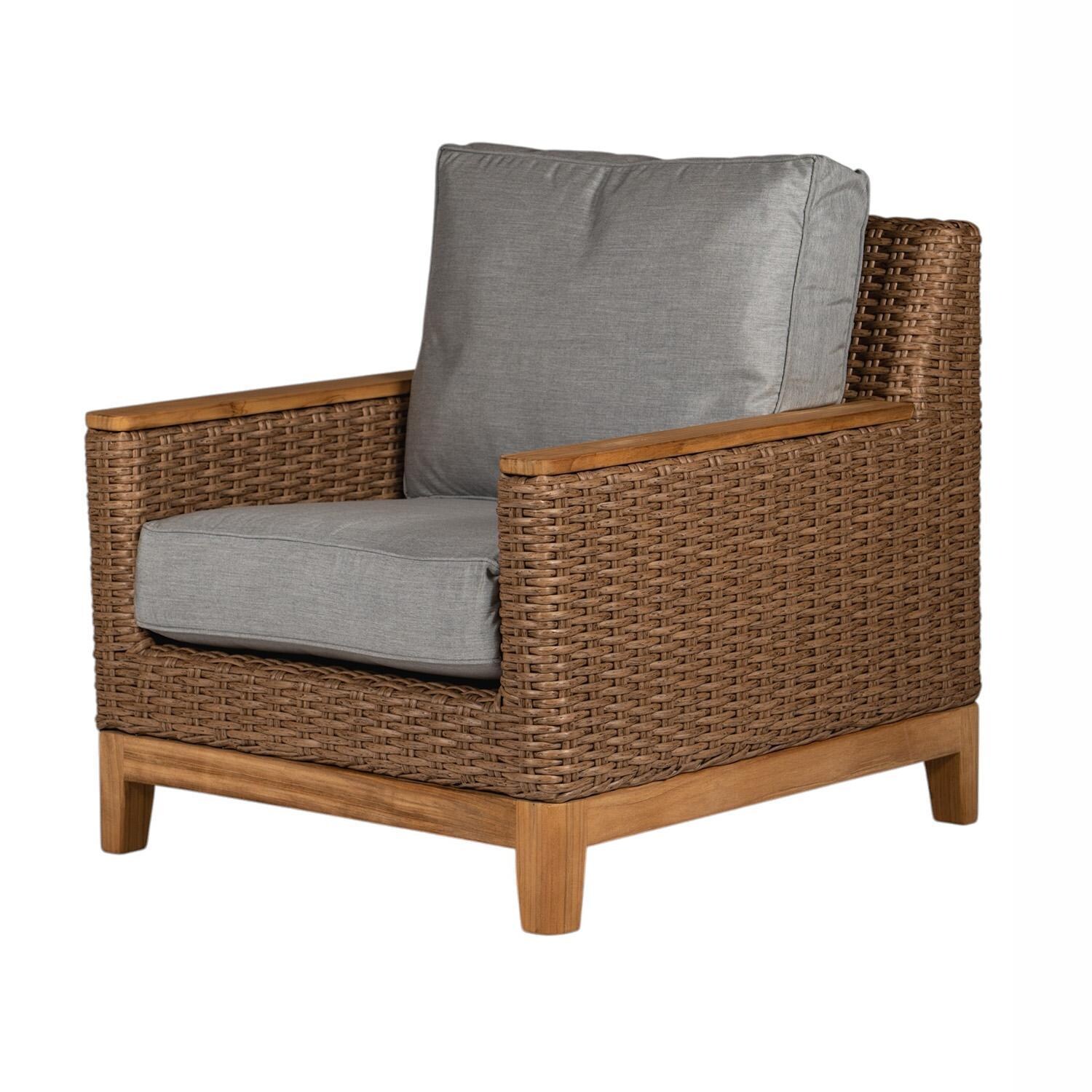 Royal Teak Collection BOCACH-H-G Boca Wicker Club Chair w/ Sunbrella Canvas Cushion in Honey/Canvas Granite - Chair - White Background thumbnail