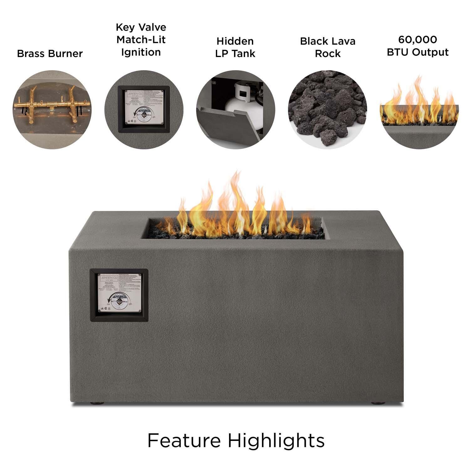 Olliewood 40 Inch Square Glass Fiber Reinforced Concrete Propane Fire Pit Table in Carbon by BBQGuys Signature - Features thumbnail