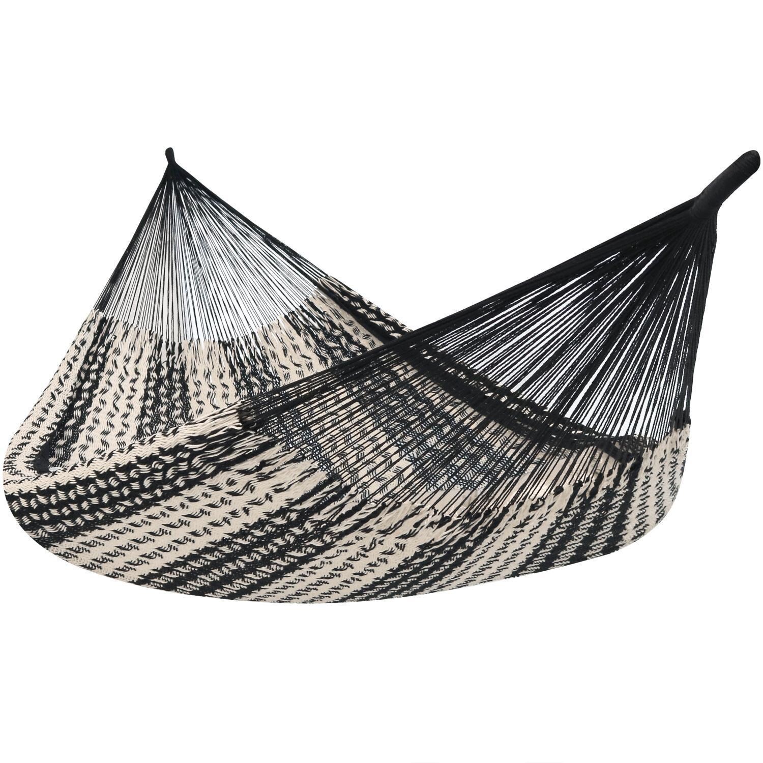 Ultimate Patio Handwoven XXL Thick Cord Mayan Family Hammock - Black & Natural