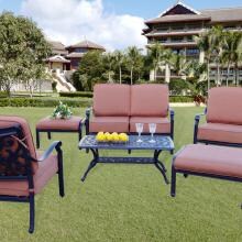 St. Cruz 6 Piece Cast Aluminum Patio Conversation Set W/ Spicy Chili Cushions By Darlee image