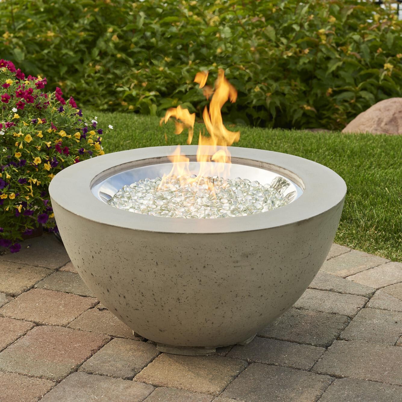 Cove 29 Inch Round GFRC Concrete Natural Gas Fire Bowl in Natural Gray By The Outdoor GreatRoom Company