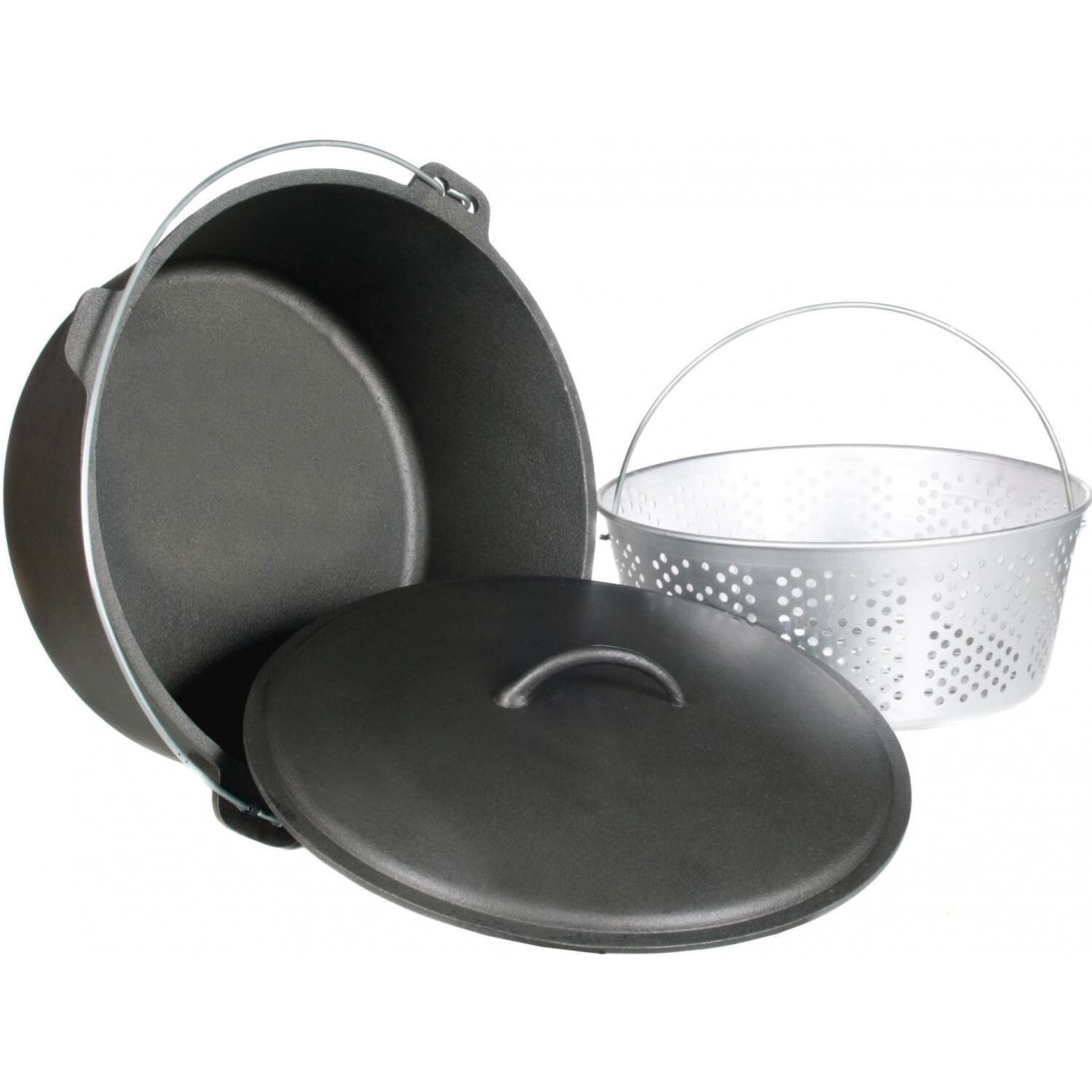 Cajun Classic 20-Quart Unseasoned Cast Iron Dutch Oven With Fry Basket - GL10491WB