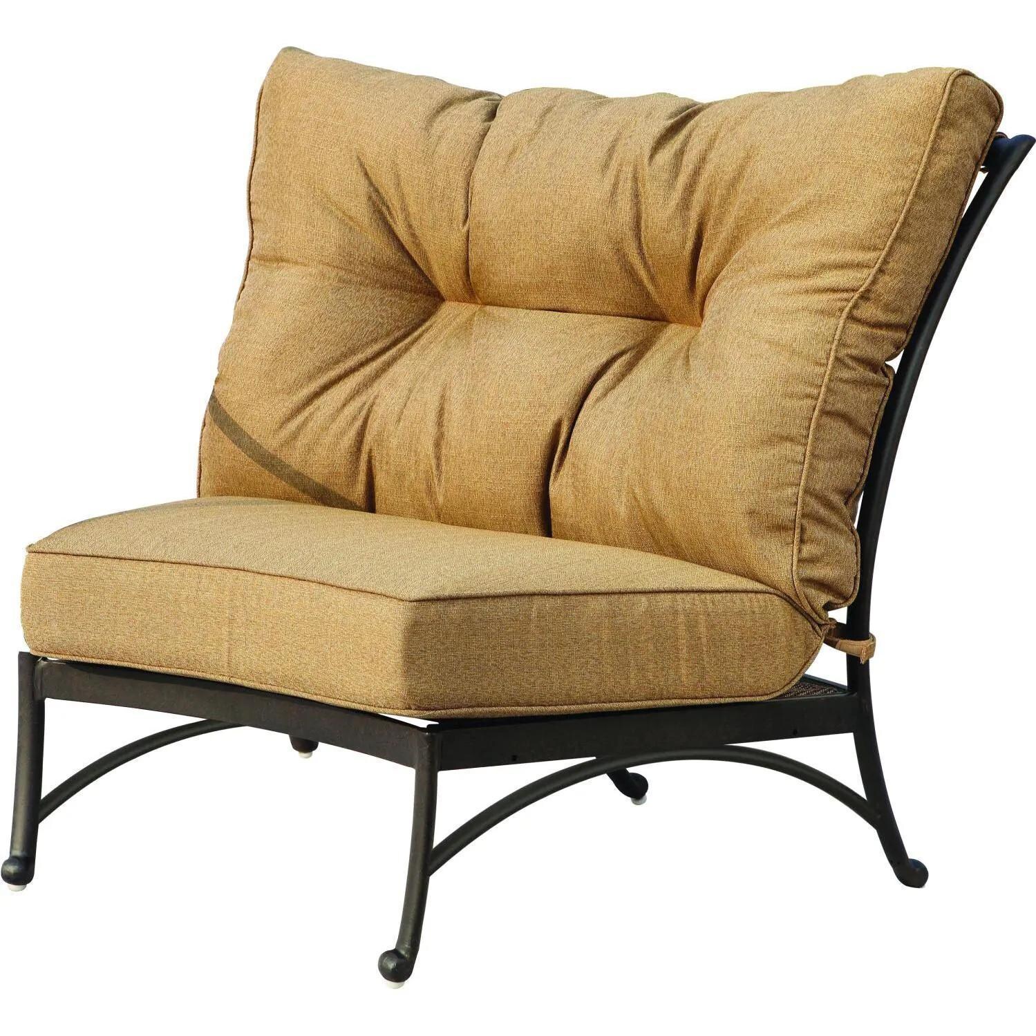 Santa Anita 6 Pc Cast Aluminum Patio Sectional Sofa W/ Round Ottoman & Sesame Sunbrella Cushions By Darlee - Armless Sectional Chair - White Background thumbnail