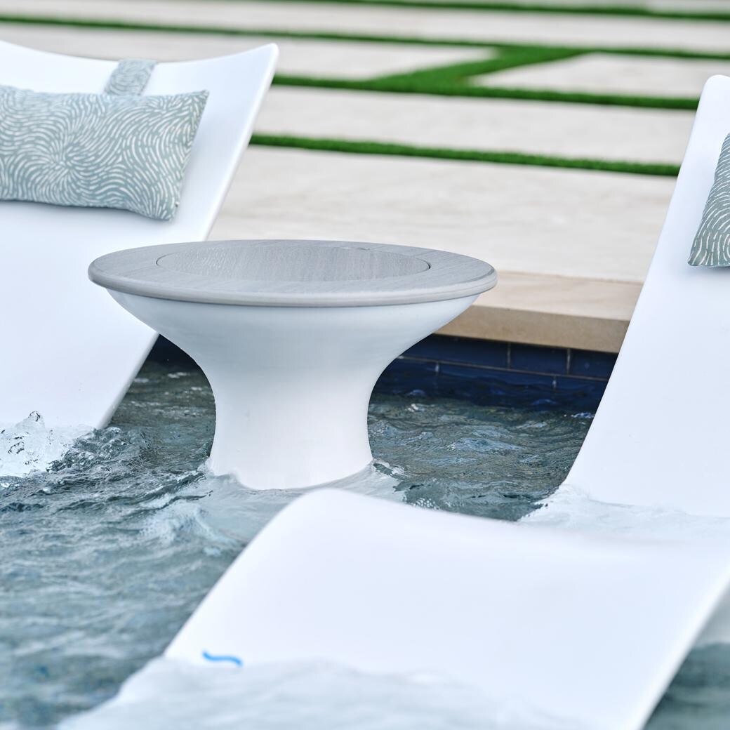 Ledge Lounger Autograph Tall Ice Bin Side Table - Granite Grey W/White Lid - Shown in White w/ Grey Lid - Lifestyle thumbnail