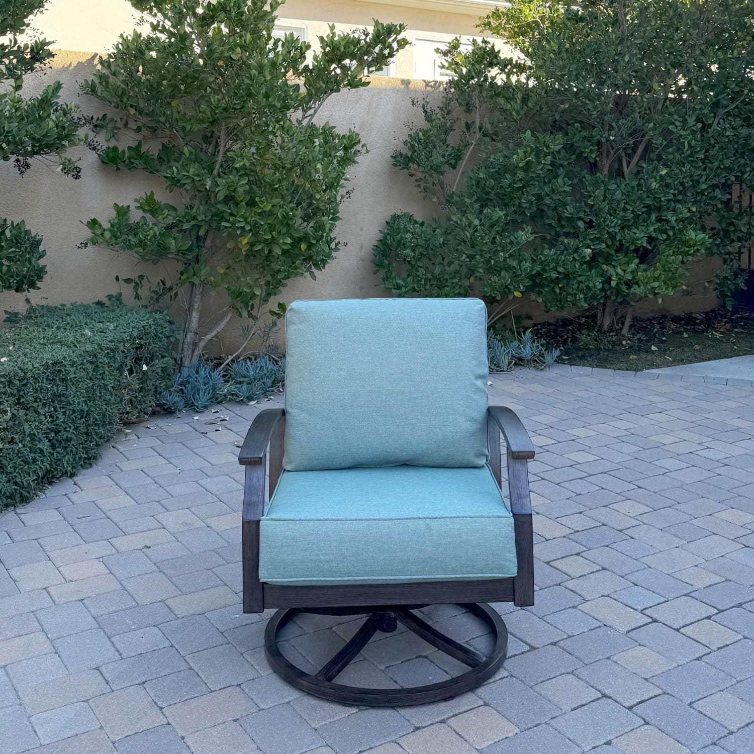 Atlantis 2 Pc Aluminum Swivel Rocker Club Chair Set in Walnut/Spa by Darlee - Chair - Lifestyle thumbnail