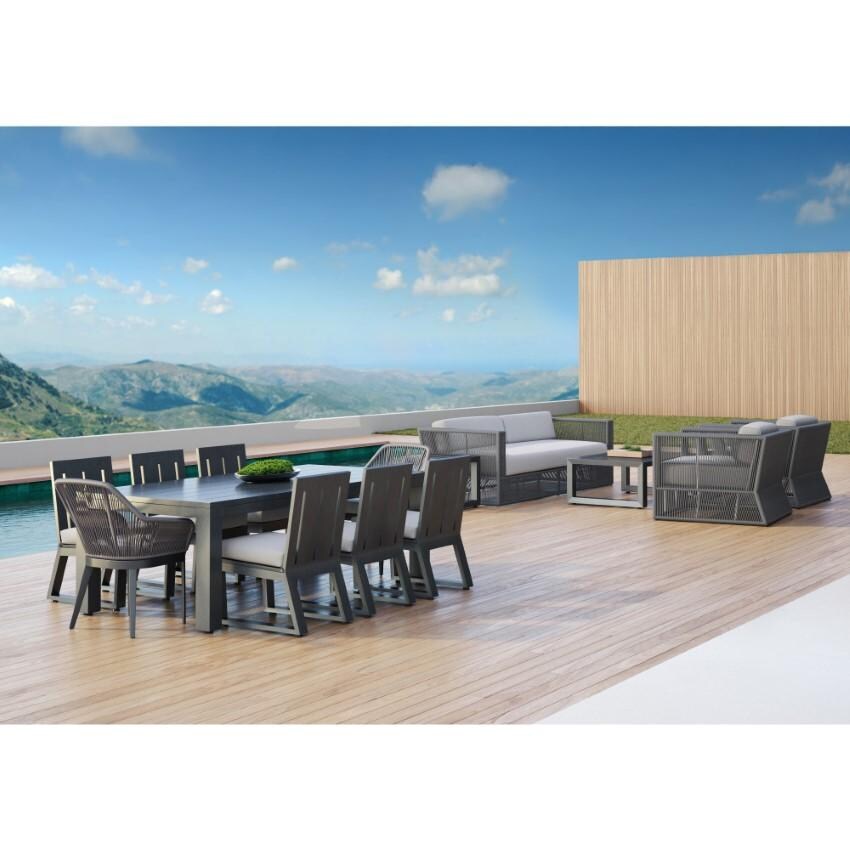 Redondo Aluminum Dining Side Chair w/ No Welt in Slate/Spectrum Indigo by Sunset West - Shown w/ Companion Pieces - Lifestyle thumbnail