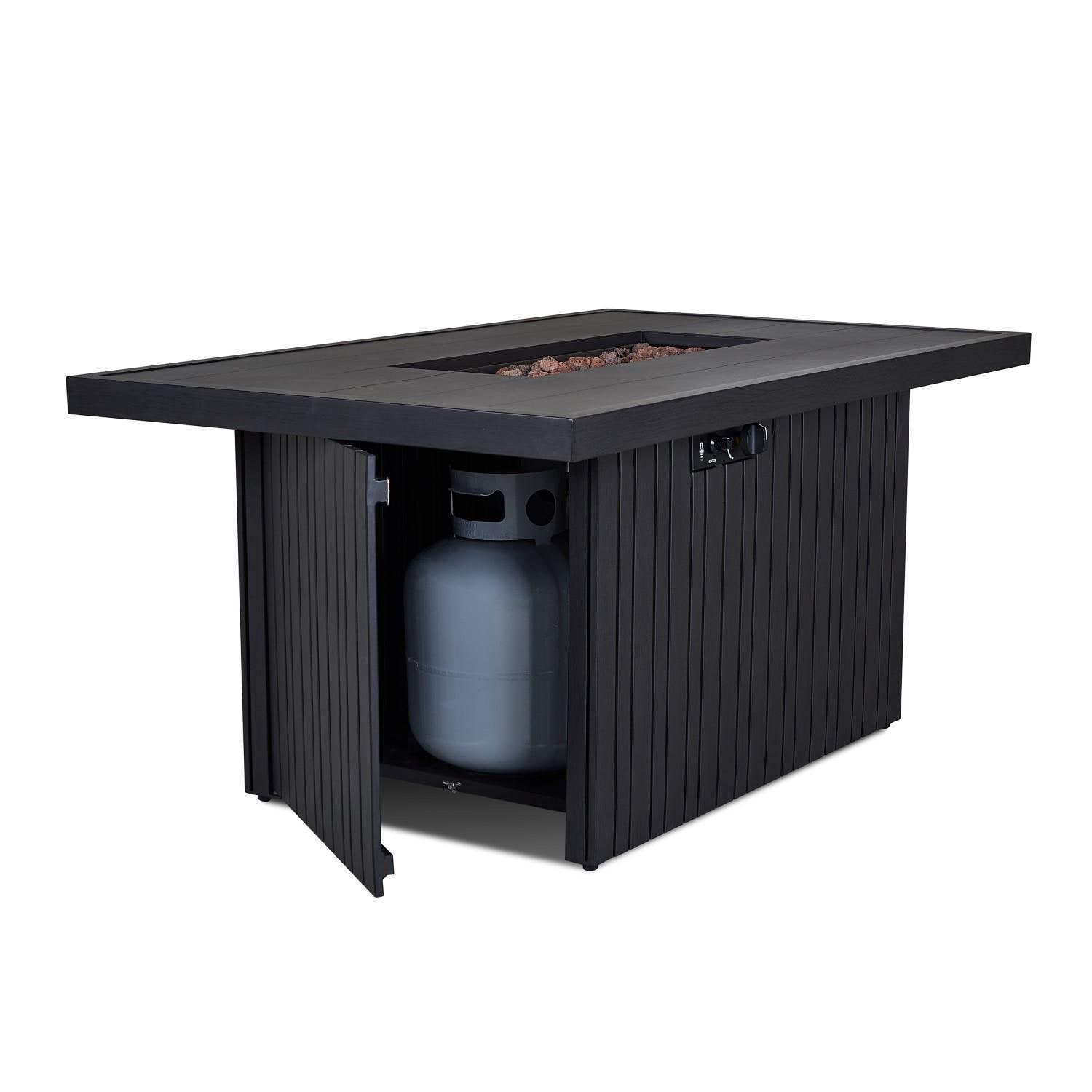 Westlook 52 Inch Rectangular Propane Fire Pit Table in Black Coral by Lakeview - Propane Tank Hideaway - White Background thumbnail