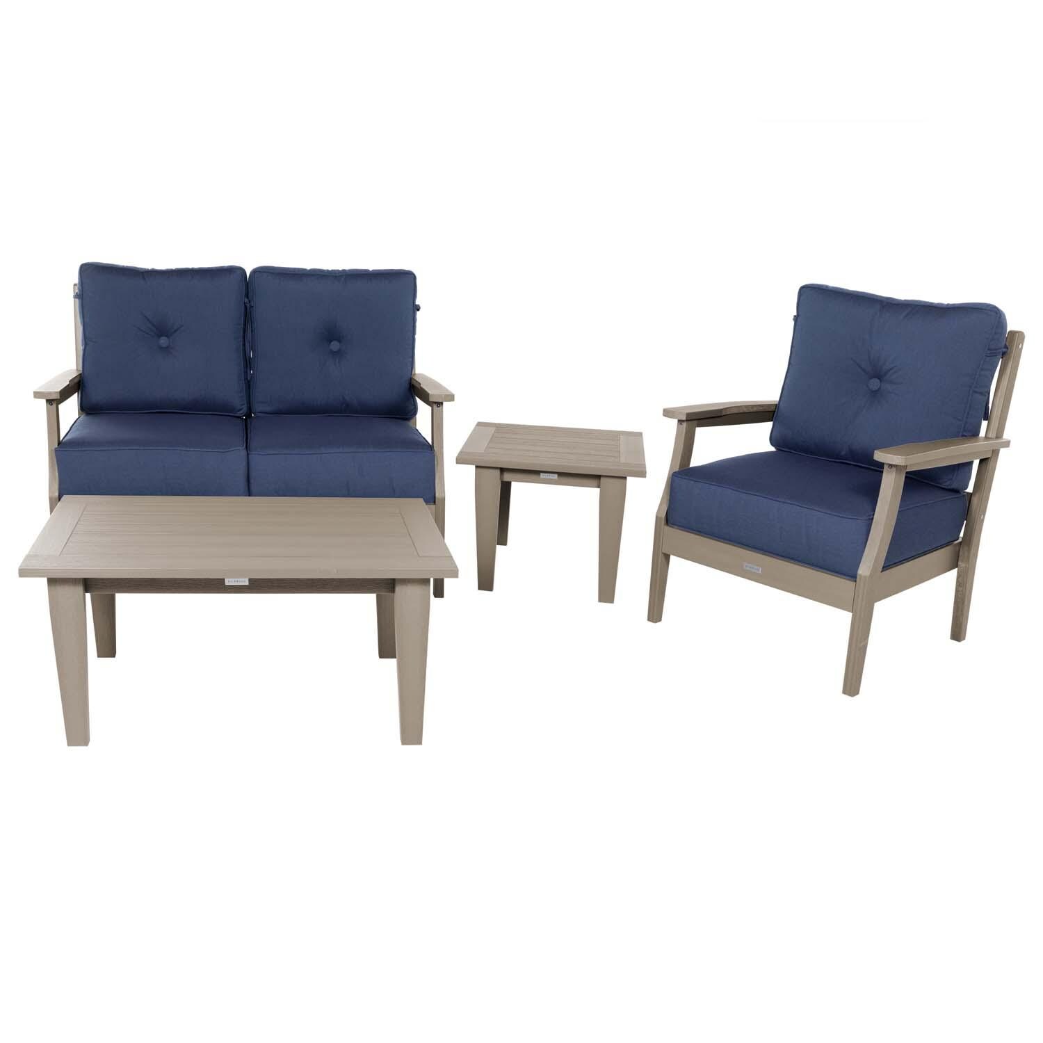 Blushing Bay 4 Pc Recycled Plastic Seating Set in Spectrum Indigo/Woodland Brown by Lakeview Outdoor Designs - Front View - White Background thumbnail