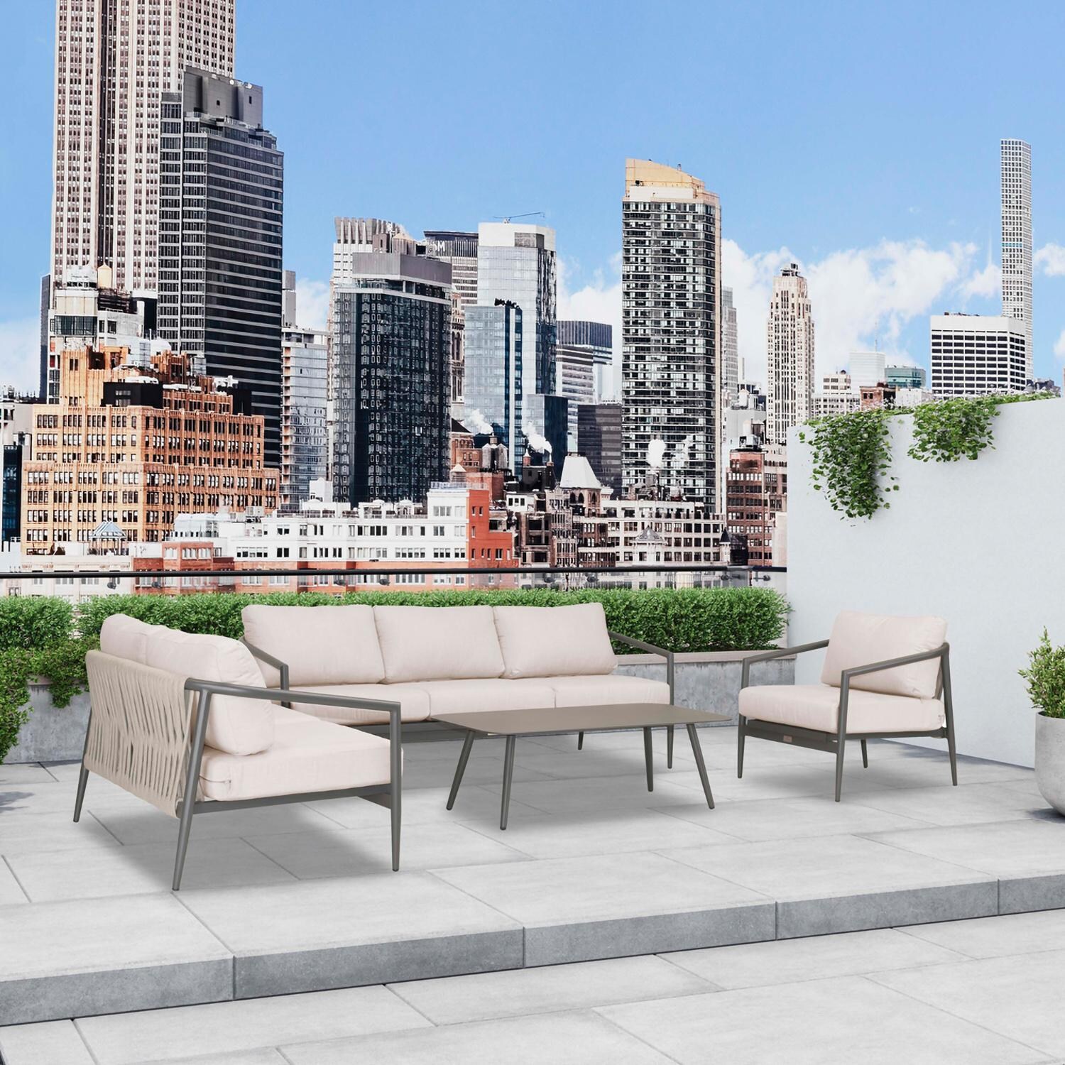 Lakeview Midnight Cove 4 Pc Aluminum Sofa Loveseat Seating Set in Slate/Pebble Gray/Cast Silver - Angled - Lifestyle thumbnail