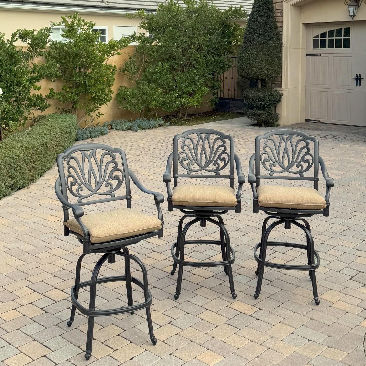 Elisabeth 3 Pc Cast Aluminum Bar Height Bar Stool Set in Sesame/Antique Bronze by Darlee - Hero - Lifestyle thumbnail