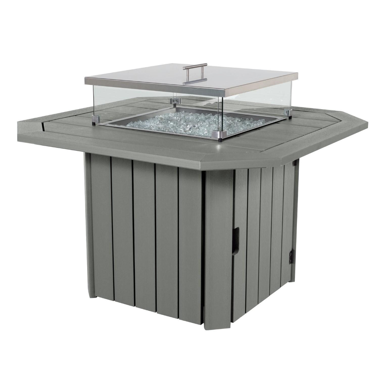 Harborview Octagonal Fire Pit Table in Coastal Teak by Lakeview Outdoor Designs - Shown W/ Lid - White Background thumbnail