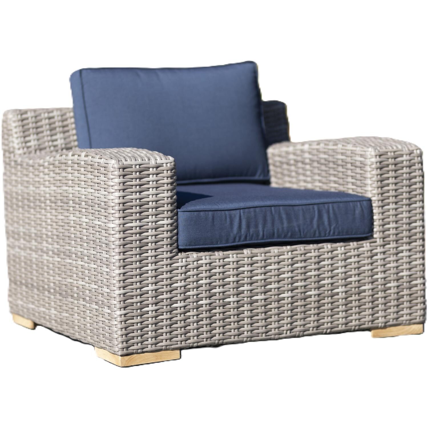 Palma Luxe 4 Pc Wicker Seating Set in Oyster / Spectrum Indigo - Chair - White Background thumbnail