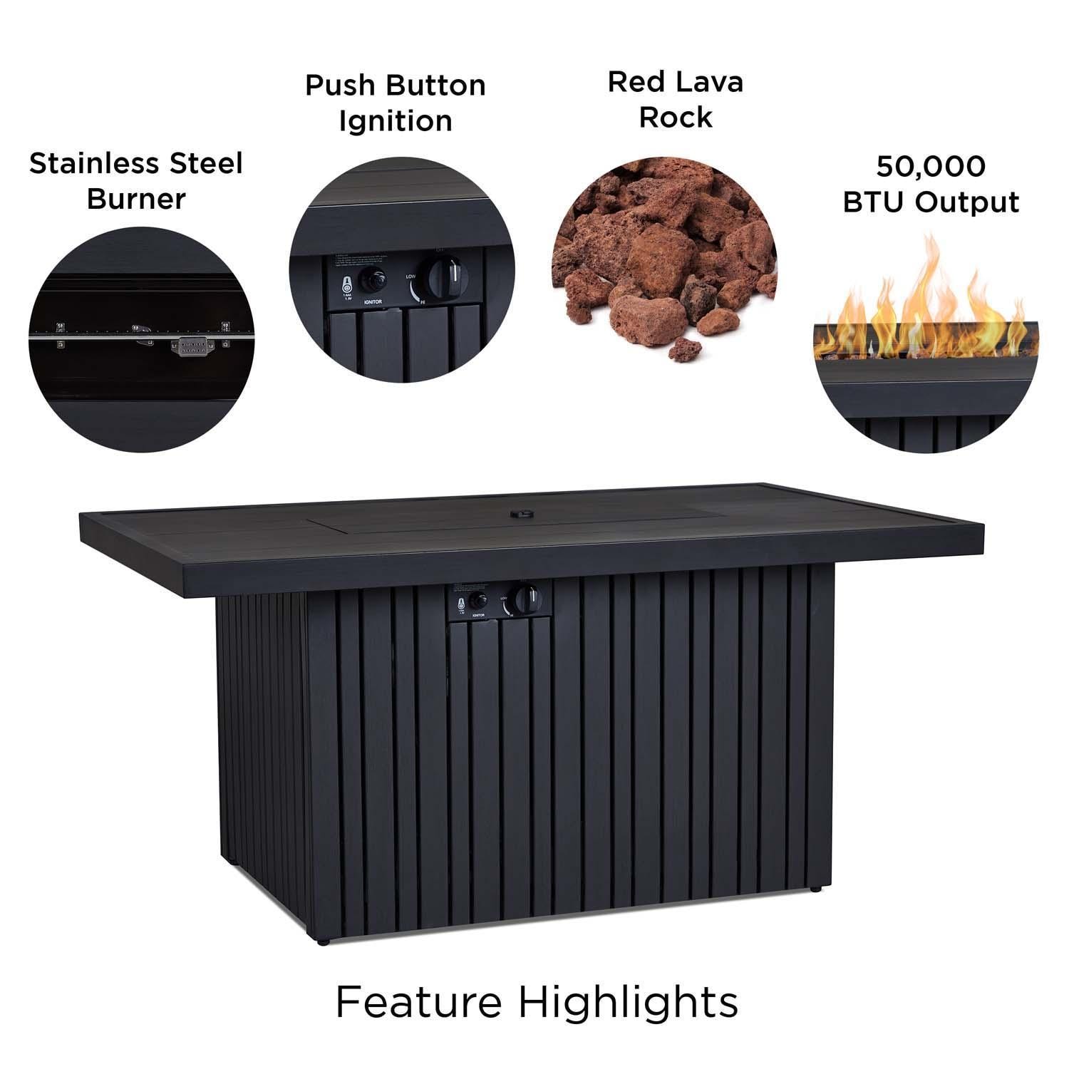 Westlook 52 Inch Rectangular Aluminum Propane Fire Pit Table in Black Coral by Lakeview Outdoor Designs - Features thumbnail