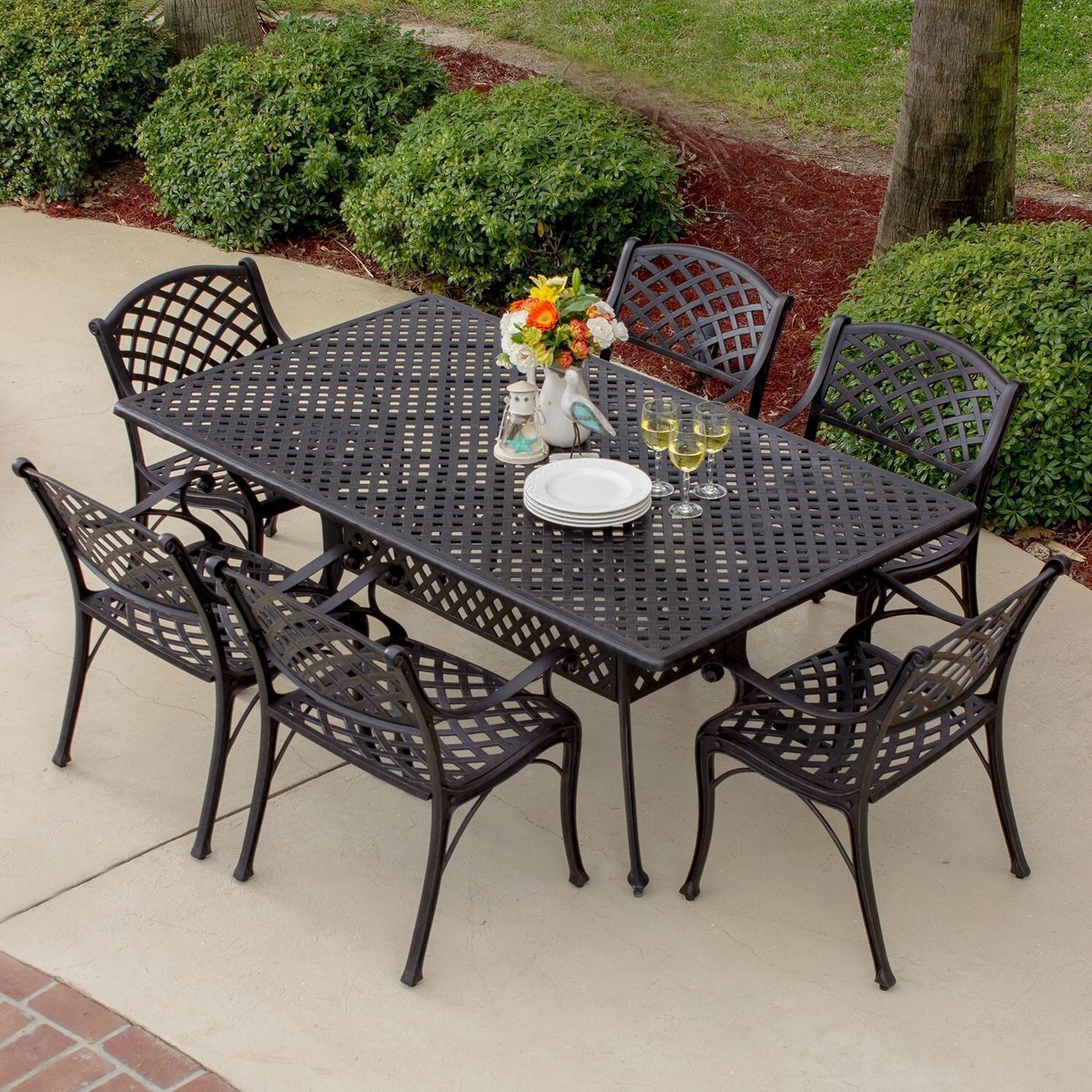 Flexx market umbrella 7.5 ft. wind protected patio umbrella at hayneedle Heritage 7 Piece Cast Aluminum Patio Dining Set With Rectangular Table