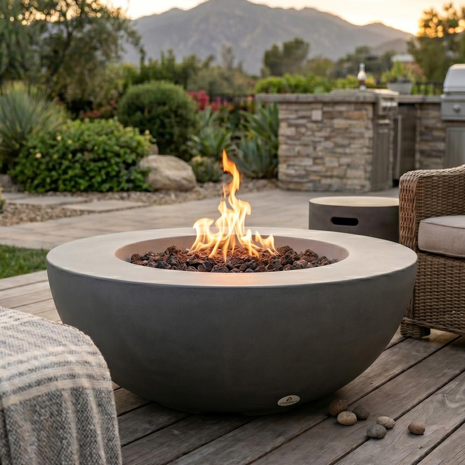 Glenwood 42-in Round Concrete Natural Gas Fire Pit w/ Push Button Ignition in Natural Gray by Lakeview Outdoor Designs - Lifestyle thumbnail