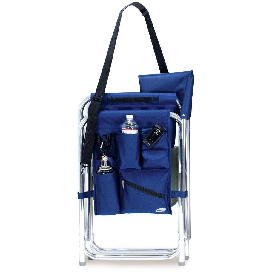 Picnic Time Portable Folding Sports Chair With Side Table - Navy - Folded View thumbnail