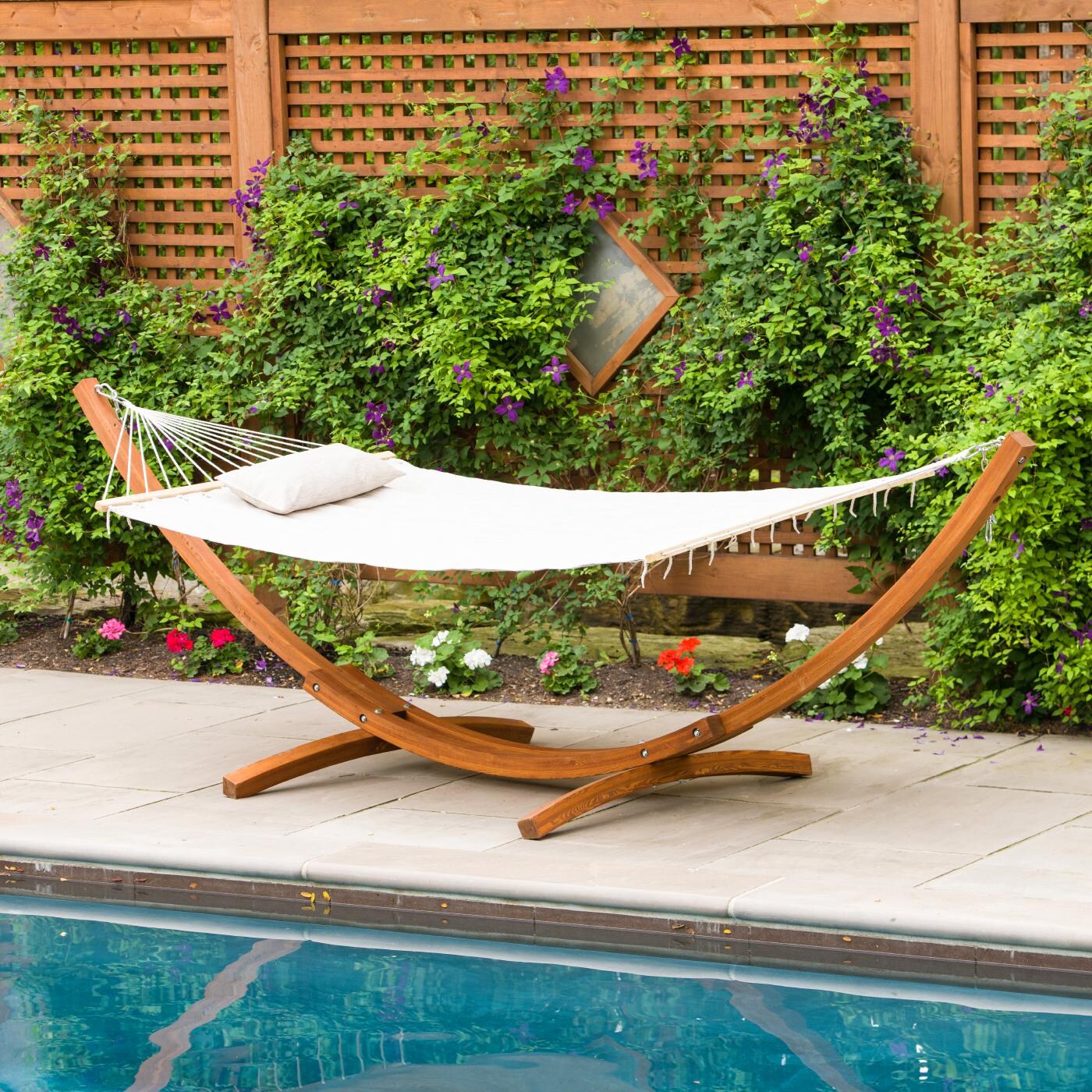 Leisure Season Fabric Hammock With Stand - By the Pool thumbnail