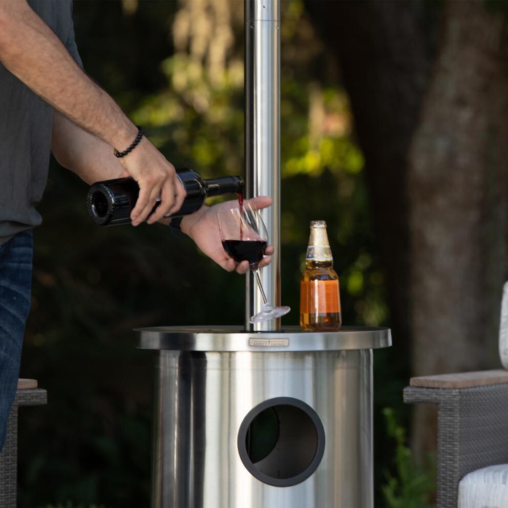 Ultimate Patio SC65046 48,000 BTU Propane Outdoor Patio Heater w/ LED Lighted Table - Stainless Steel - Pouring Wine - Lifestyle thumbnail
