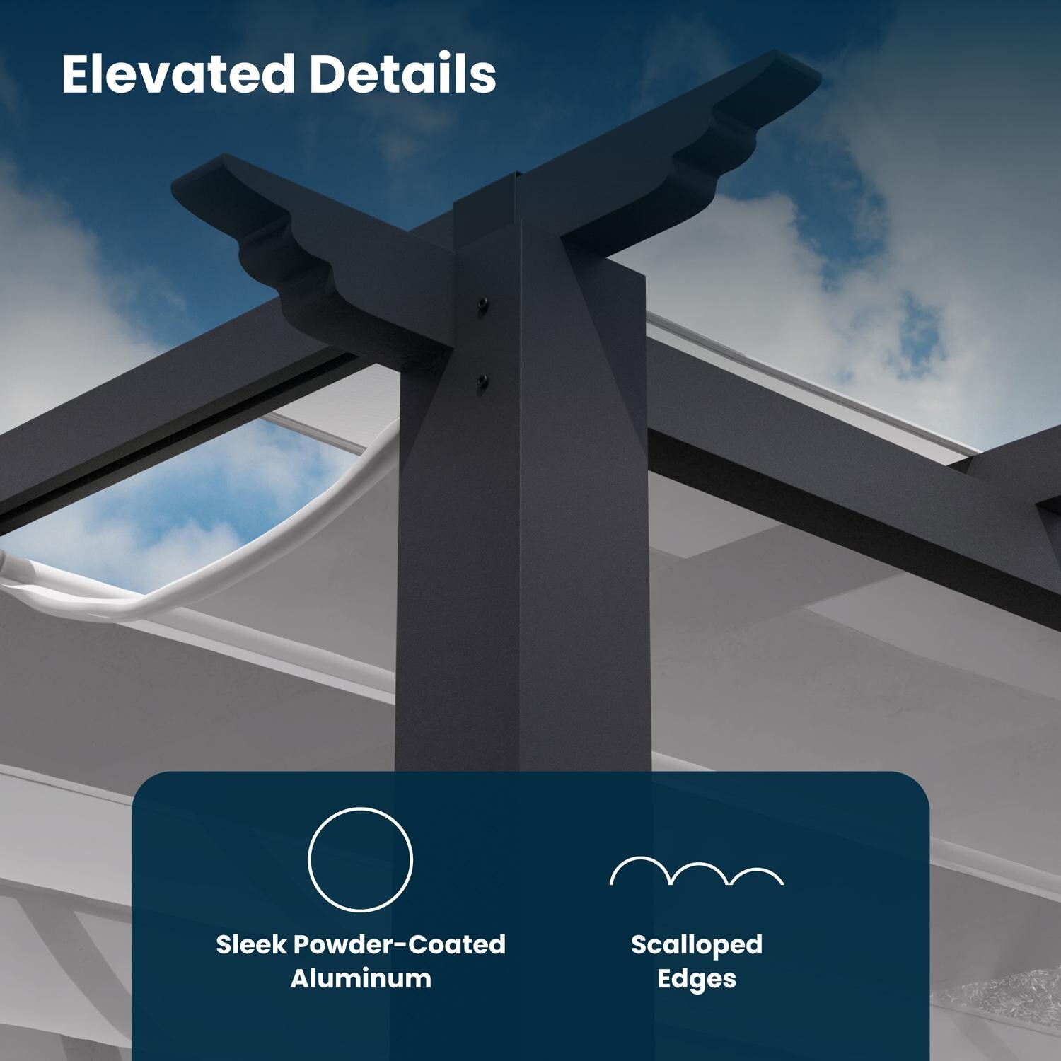 Paragon Outdoor PR16GRYW Florence 11' x 16' Gray Pergola w/ White Canopy - Elevated Details - Detail thumbnail