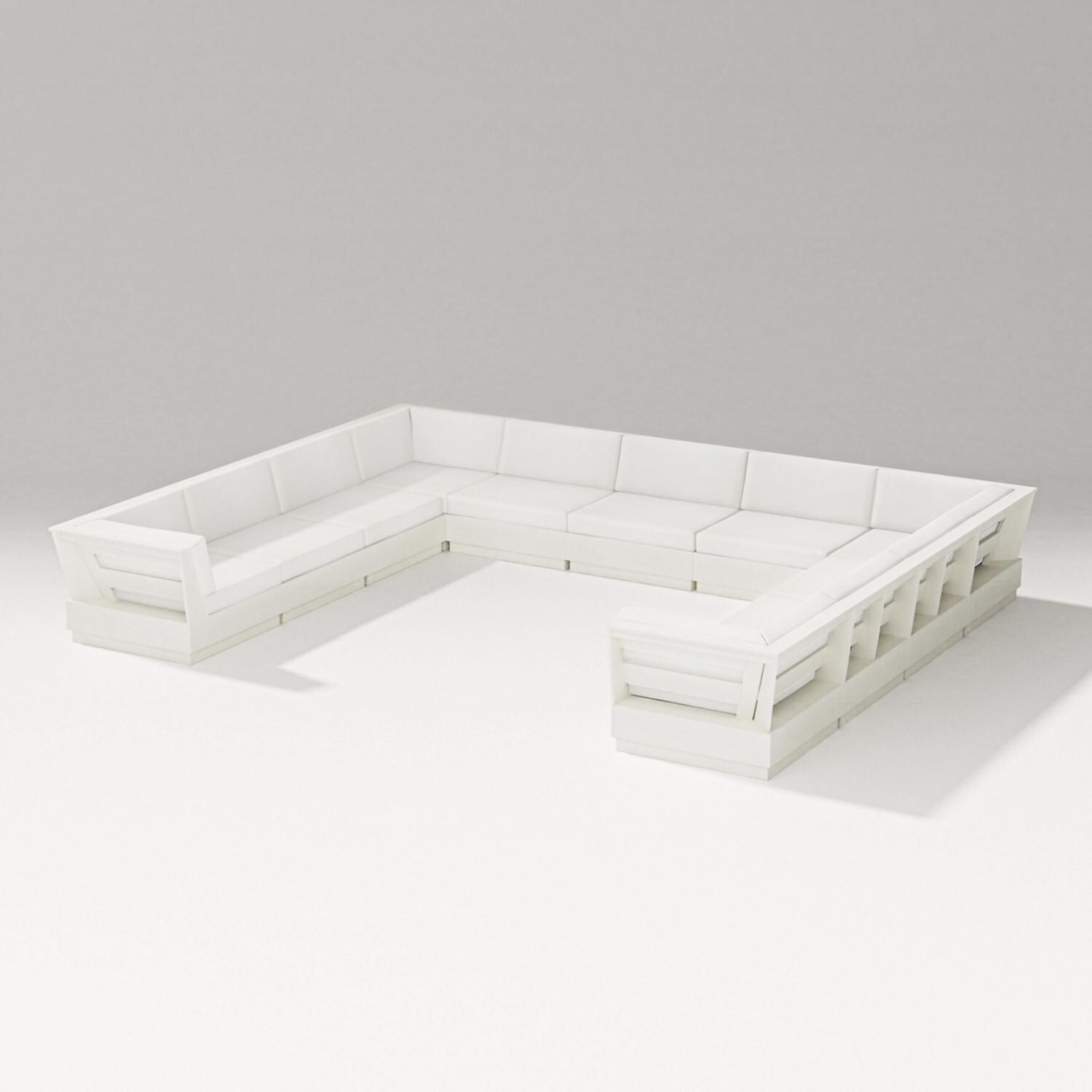 Elevate 9 Person U-shaped Recycled Plastic Sectional Sofa in Vintage White/Natural Linen By PW Designer Series