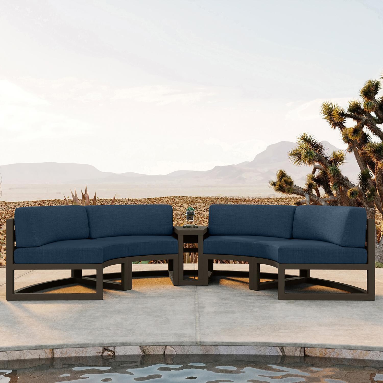 Misty Cove 3 Piece Curve Sectional Set in Slate w/End Table & Spectrum Indigo Cushions by Lakeview - Lifestyle thumbnail