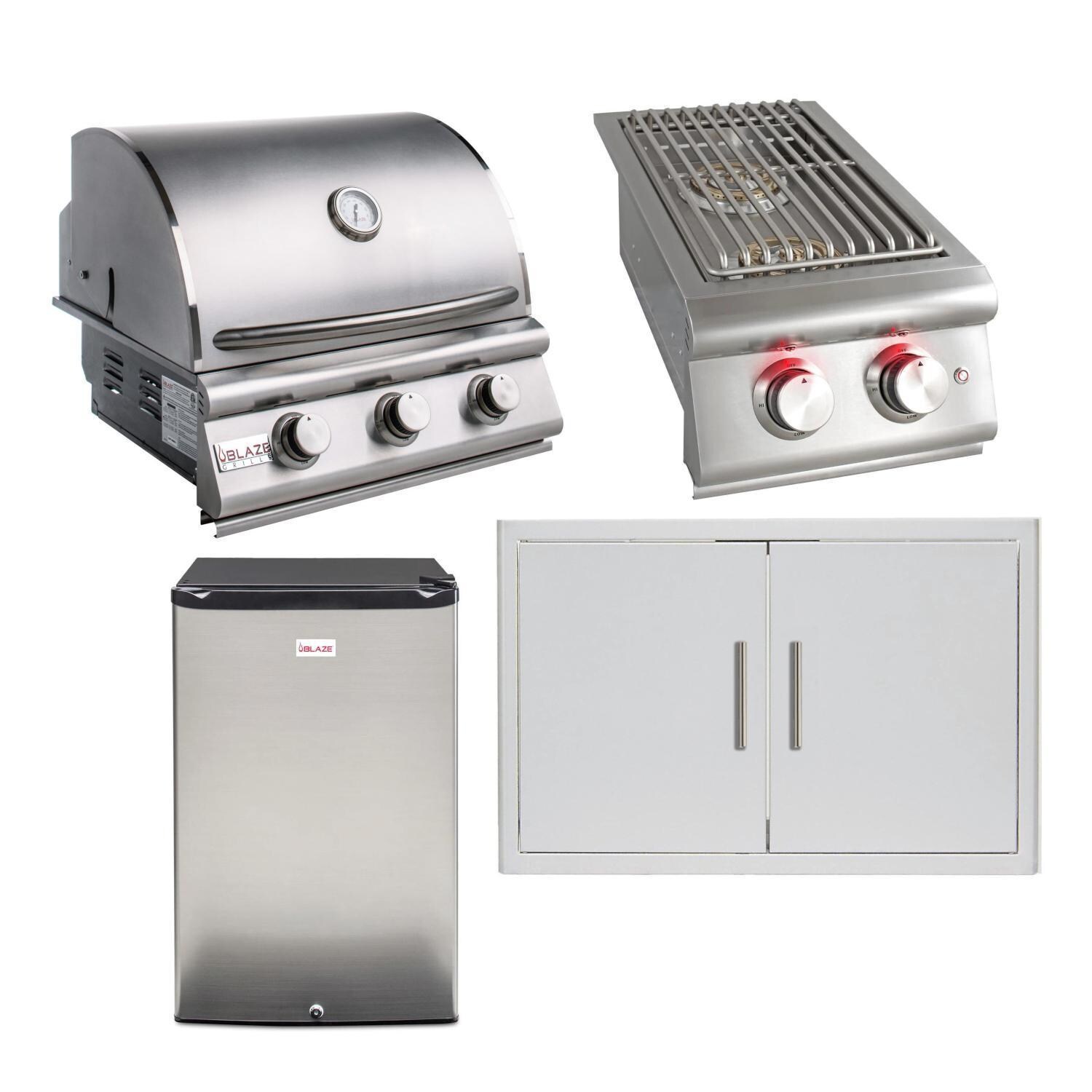 Blaze LBM 4-Piece 25-Inch Natural Gas Outdoor Kitchen Package w/ Double Side Burner & Refrigerator