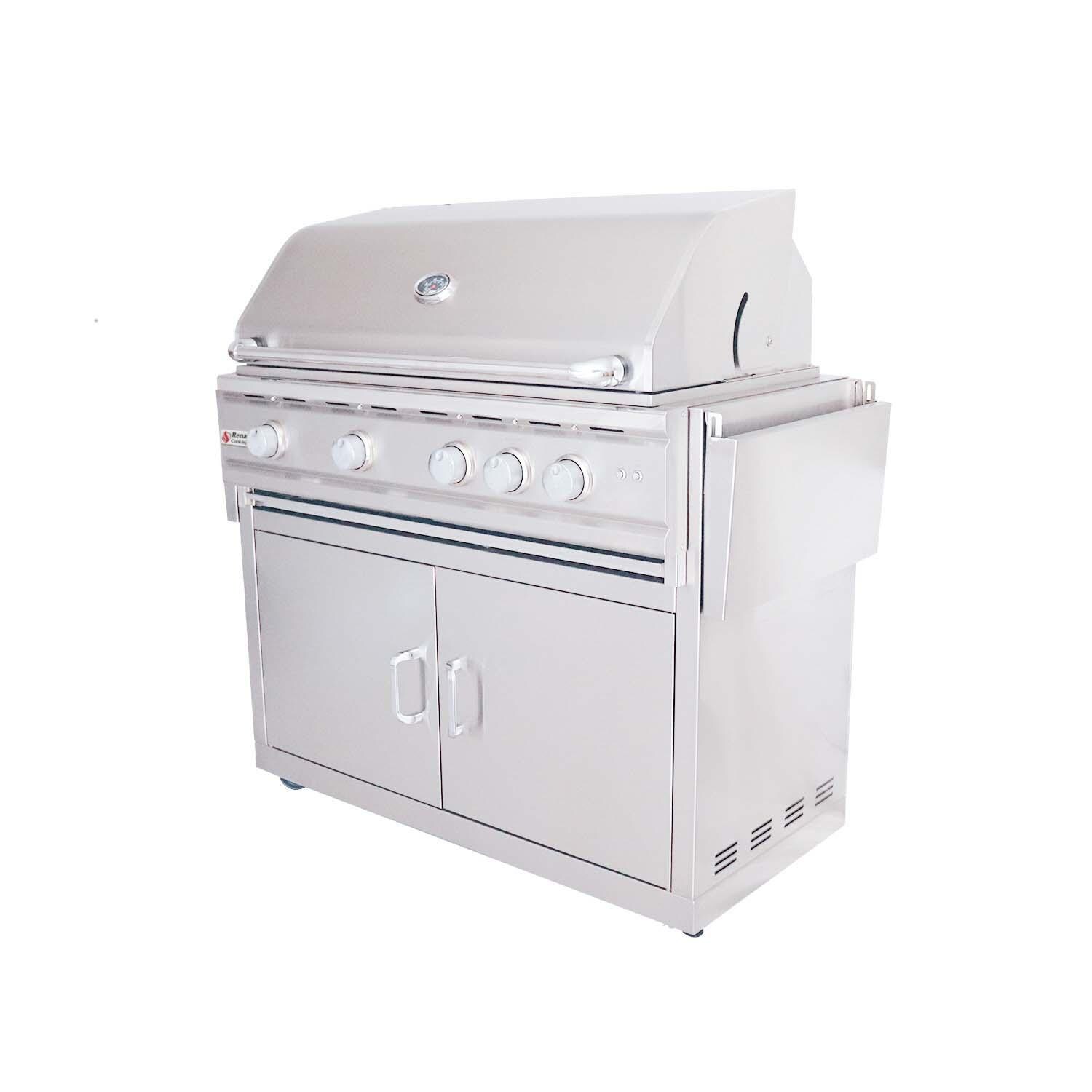 RCS RON38BLPCK Cutlass Pro 38 Inch Propane Grill - Right Angled View Lights Off Shelves Down - White Background thumbnail