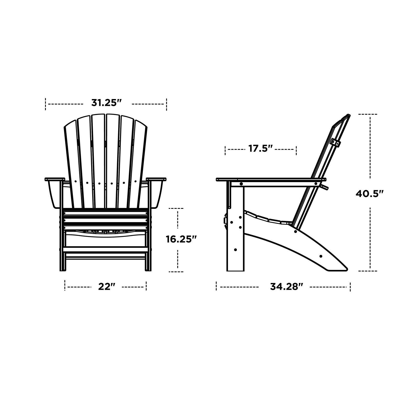 POLYWOOD PWS419-1-BL Nautical 3 Pc Curveback Adirondack Set - Chair Dimensions thumbnail
