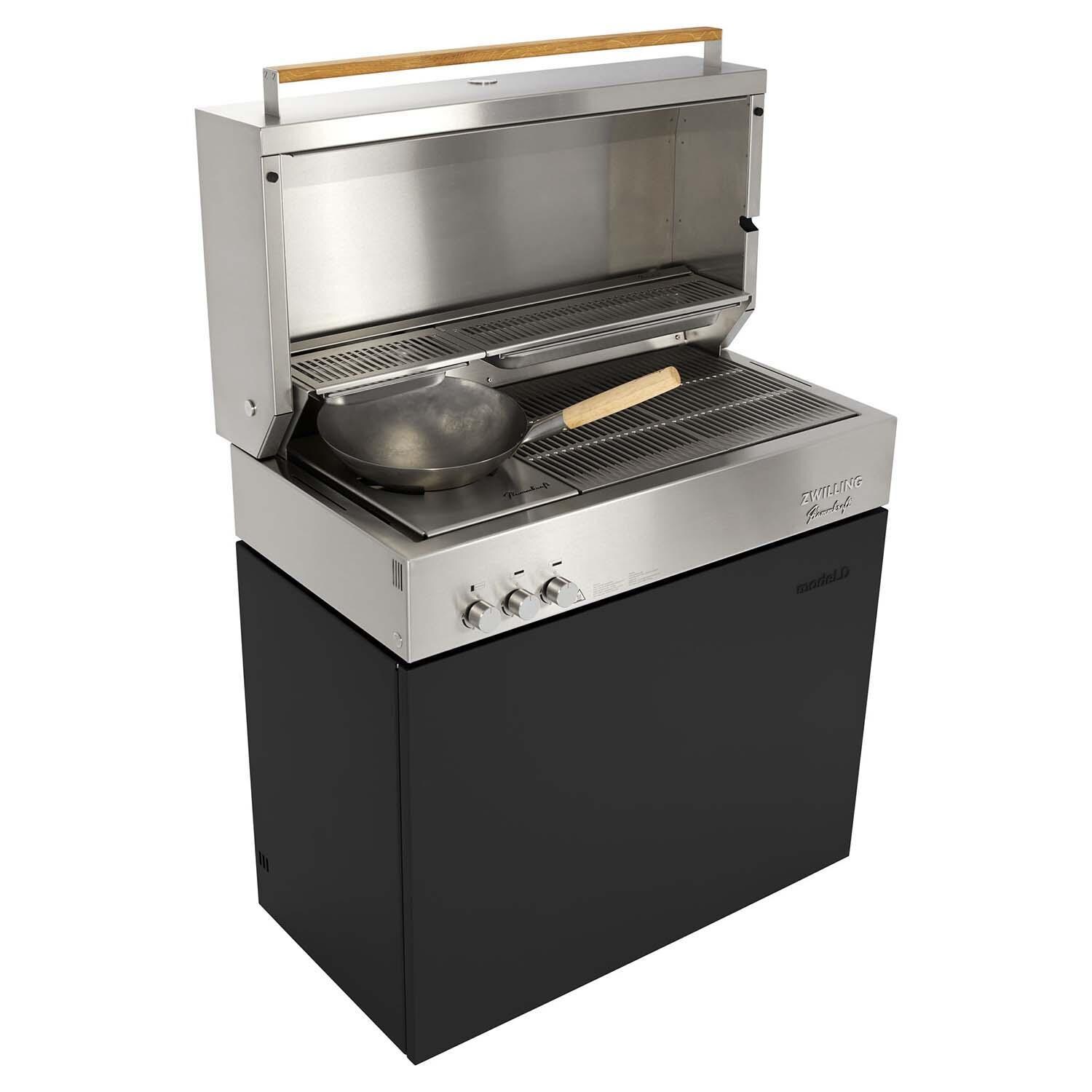 Flammkraft 1029842 Wok - Shown W/Ivory Black Model D Grill - White Background thumbnail