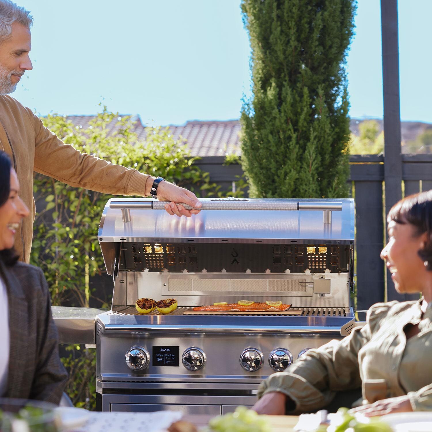 Blaze BLZ-4LTEPRO-NG Freestanding Natural Gas Grill - Grilling Food - Lifestyle thumbnail