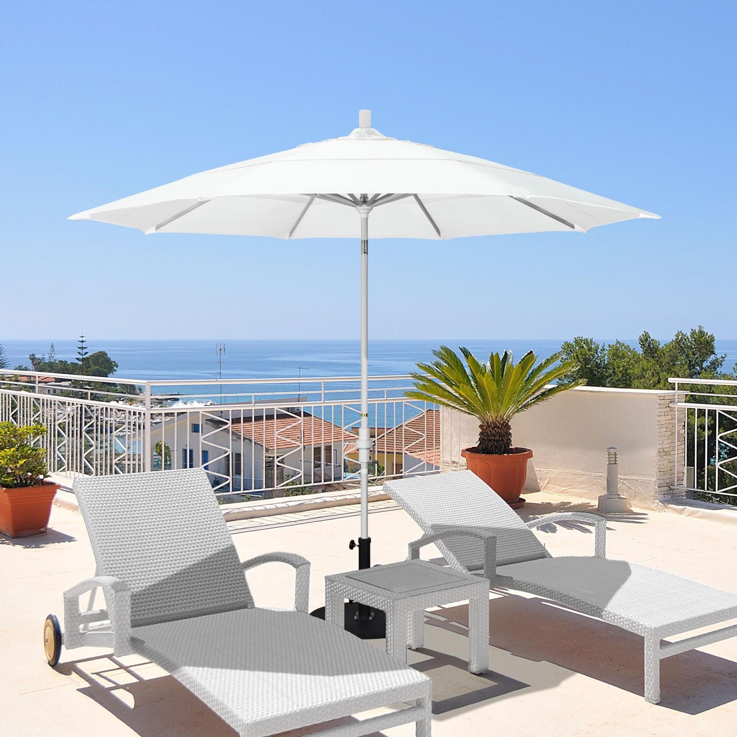 California Umbrella 11 Ft Octagonal Aluminum Collar Tilt Patio Umbrella W/ Crank Lift & Aluminum Ribs - Lifestyle (Shown in Sunbrella Canvas Natural W/ White Pole / Base Not Included) thumbnail