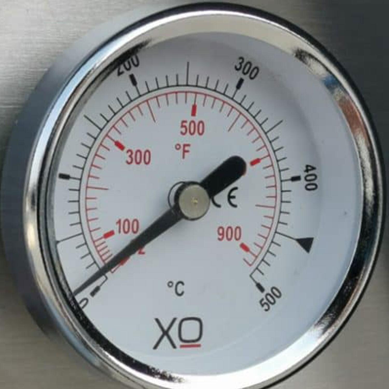 XO Appliance XOPIZZA1SS PIZZA1 Countertop Wood-Fired Pizza Oven in Black / Stainless Steel - Temperature Gauge - Detail thumbnail