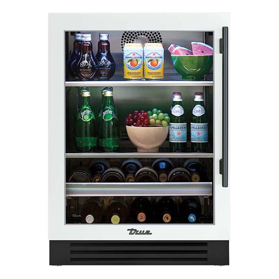 True TBC-24-L-OG-C~DSK-030-H05 24 Inch 147 Can 13 Bottle Left Hinge Glass Door Outdoor Beverage Center - Matte White w/ Pewter Handle - White Background thumbnail