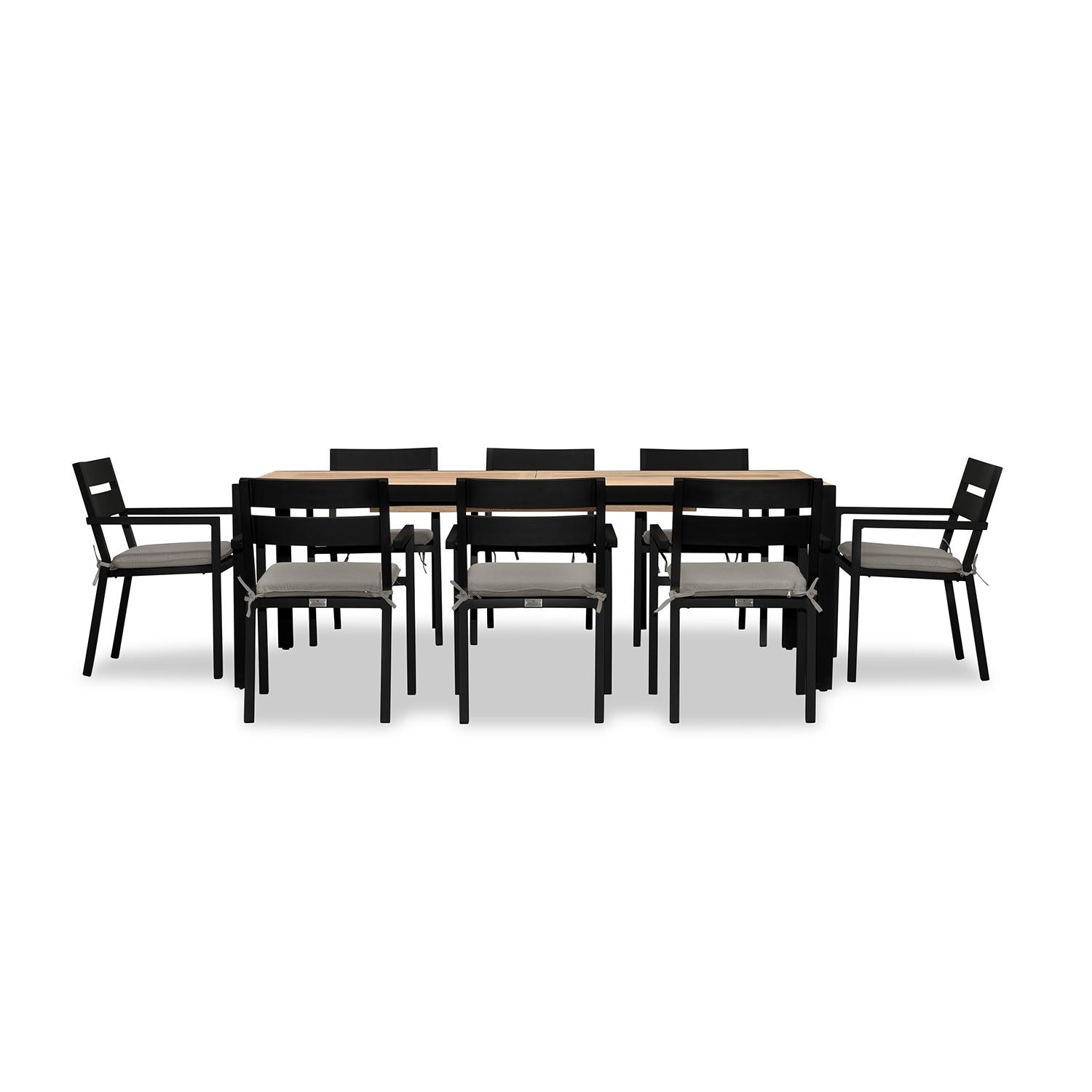 Calm Bay Communal 9 Pc Reclaimed Teak Extendable Dining Set in Black/Canvas Charcoal by Lakeview - White Background 2 thumbnail