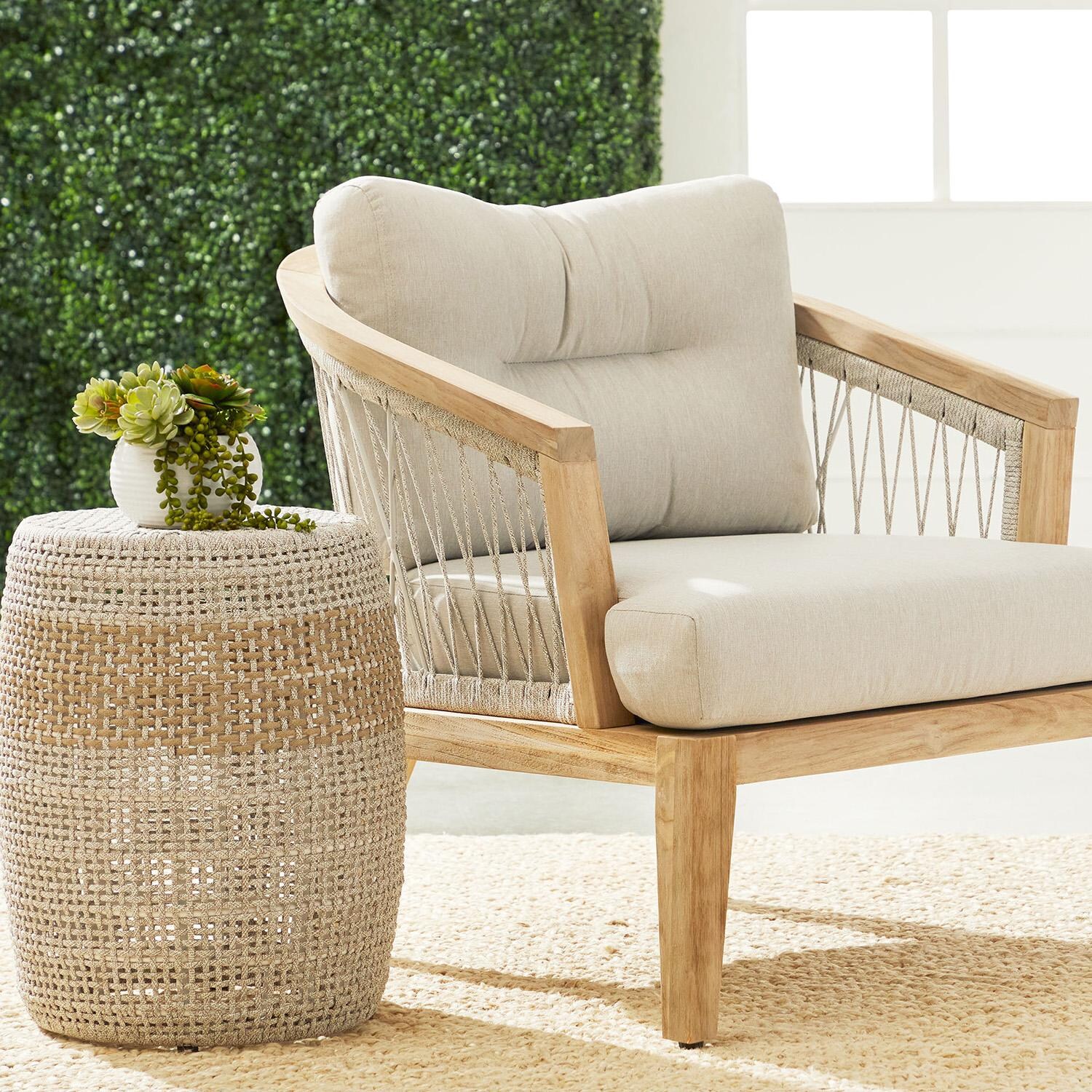 Lakeview Peninsula Way Taupe & White Woven Rope Accent Table - Lifestyle thumbnail