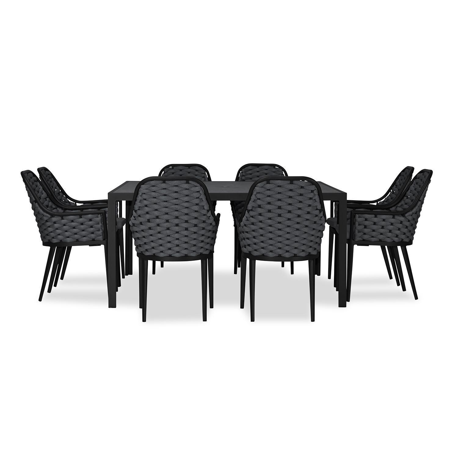Chloe Bay 9 Pc Aluminum Square Dining Set in Black by Lakeview - Complete Set - White Background thumbnail
