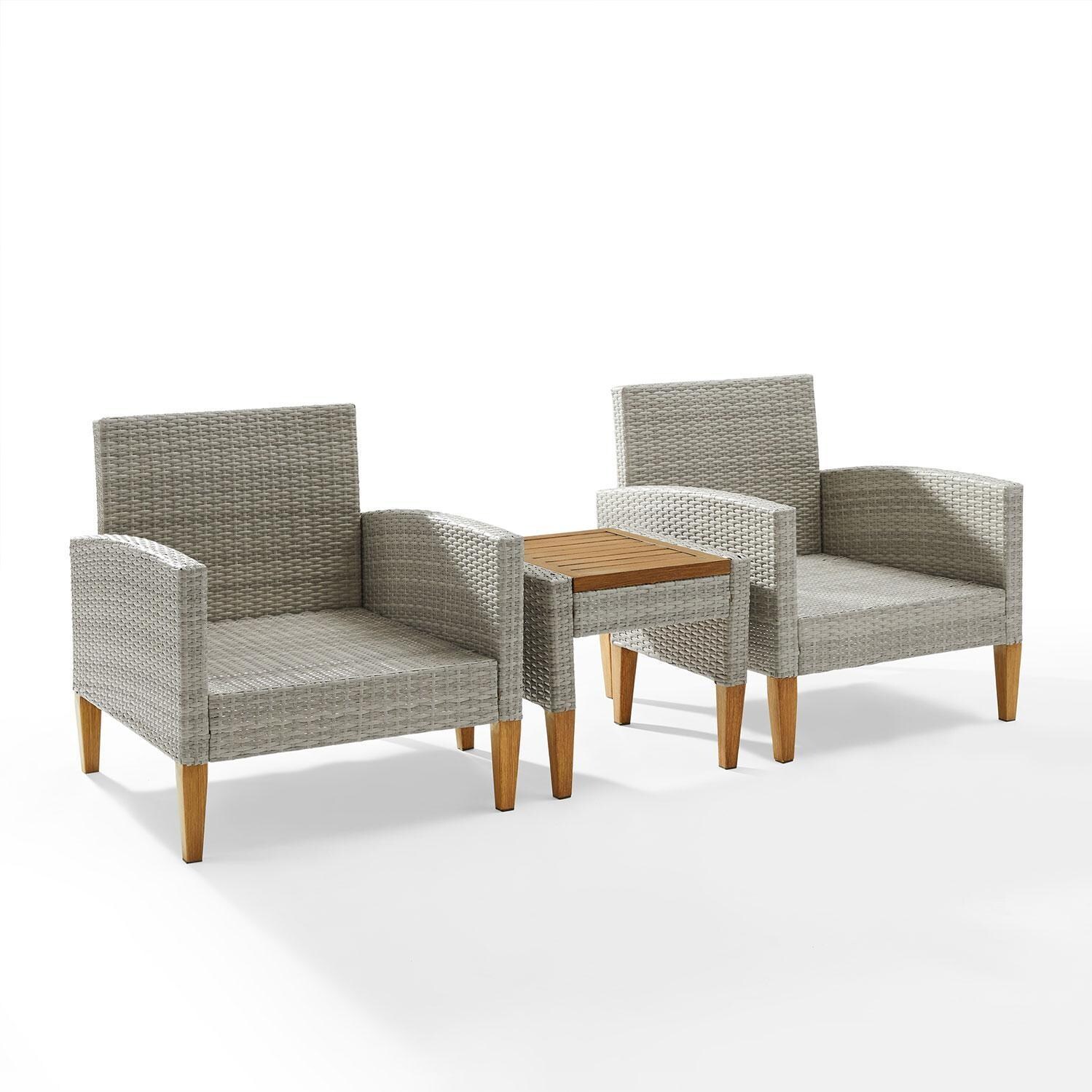 Ultimate Patio UP-92428GY-AC 3Pc Wicker Outdoor Chair Set in Acorn - Cushions Removed - White Background thumbnail