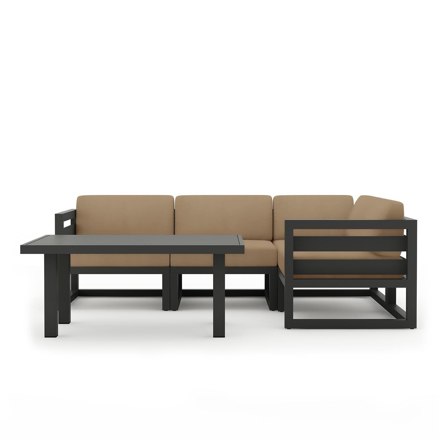 Misty Cove 5 Piece Sectional Set in Slate w/Chat Table & Heather Beige Cushions by Lakeview - Complete Set - White Background thumbnail