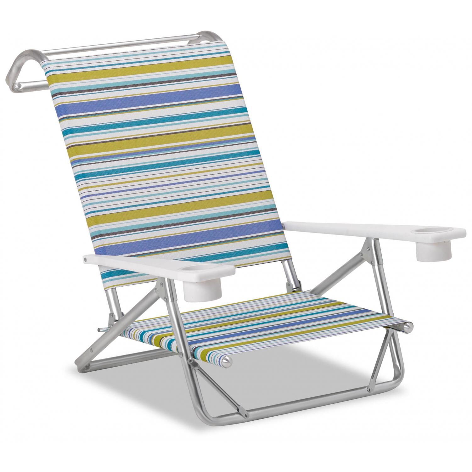 Original Mini-Sun Folding Aluminum Beach Chair With Cupholders By Telescope Casual - Coastline