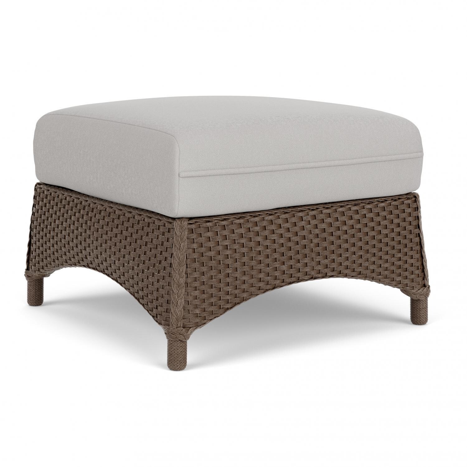 Lloyd Flanders Mandalay Ottoman in Bark Finish with Tundra Dove Fabric - Angled thumbnail