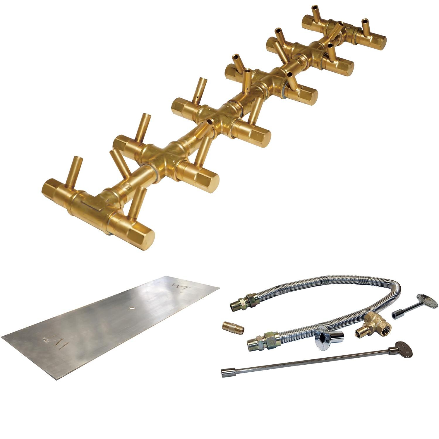 Warming Trends 28 X 11-Inch Linear Natural Gas Fire Pit Burner Kit W/ 22 X 5.25-Inch Tree-Style CROSSFIRE Brass Burner - Match Light Ignition - CFBT170NGALPL2811FK1