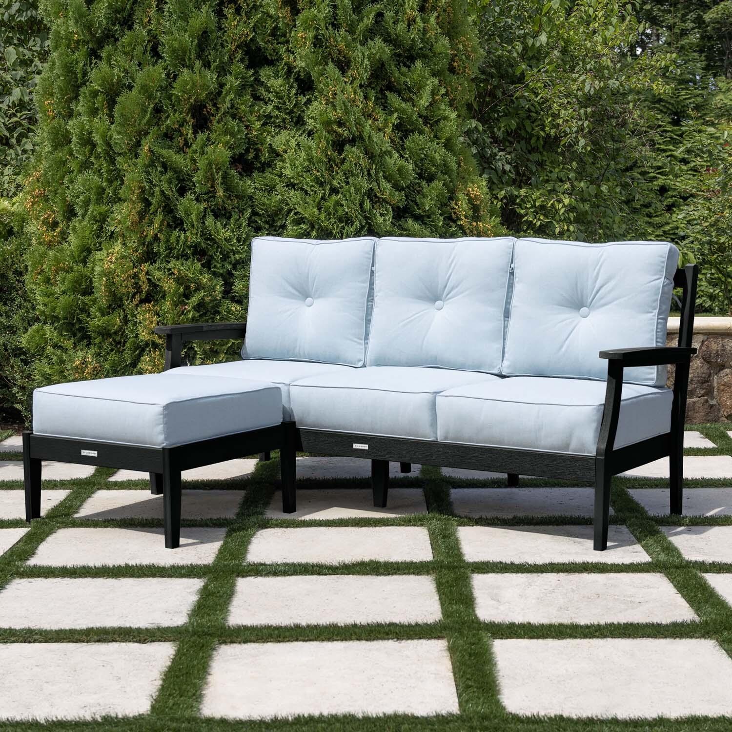 Blushing Bay 2 Pc Recycled Plastic Seating Set in Bliss Dew/Black by Lakeview Outdoor Designs - Angled Left - Lifestyle thumbnail