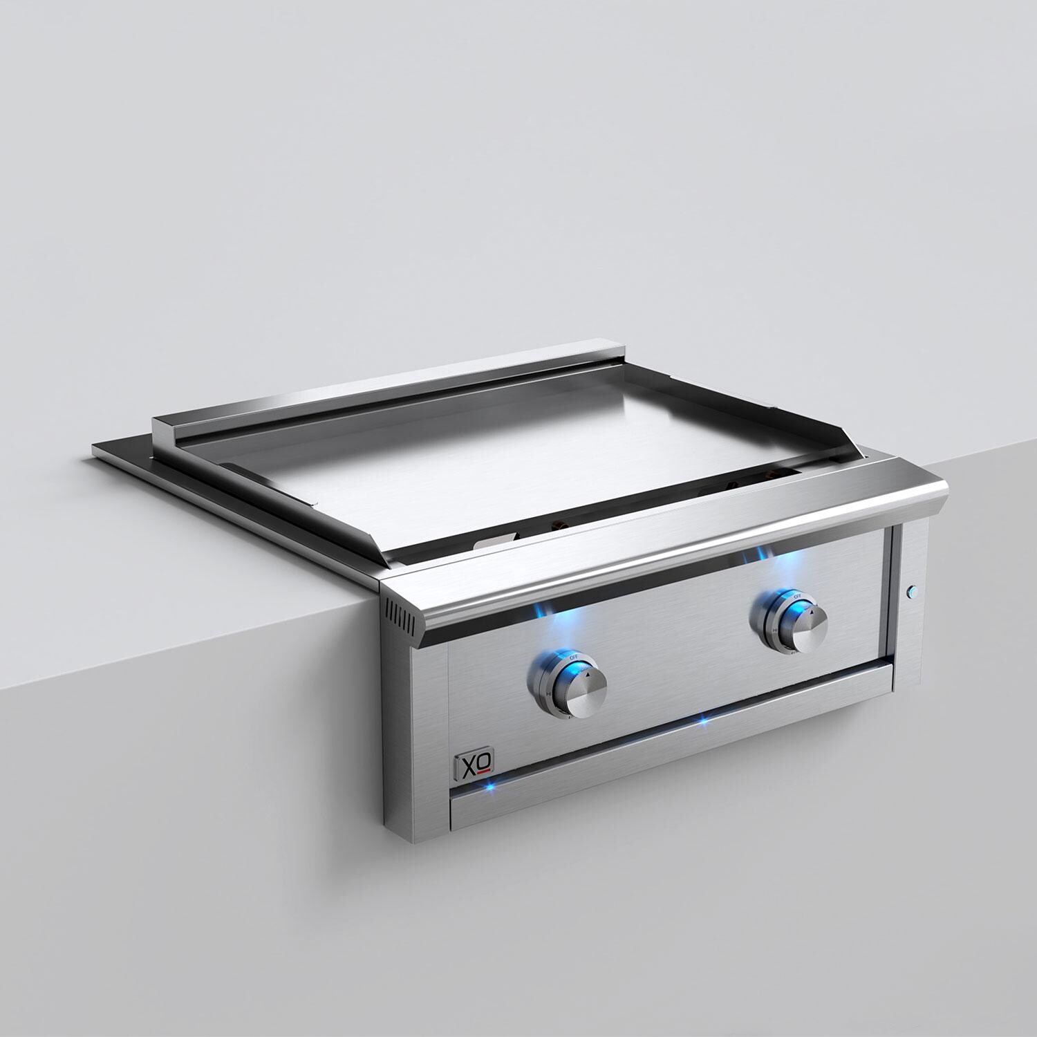 XO Appliance XOGRIDDLE30N Pro-Grade 30-in 2 Burner Built-In Natural Gas Flat Top Grill - Lid Off - White Background thumbnail