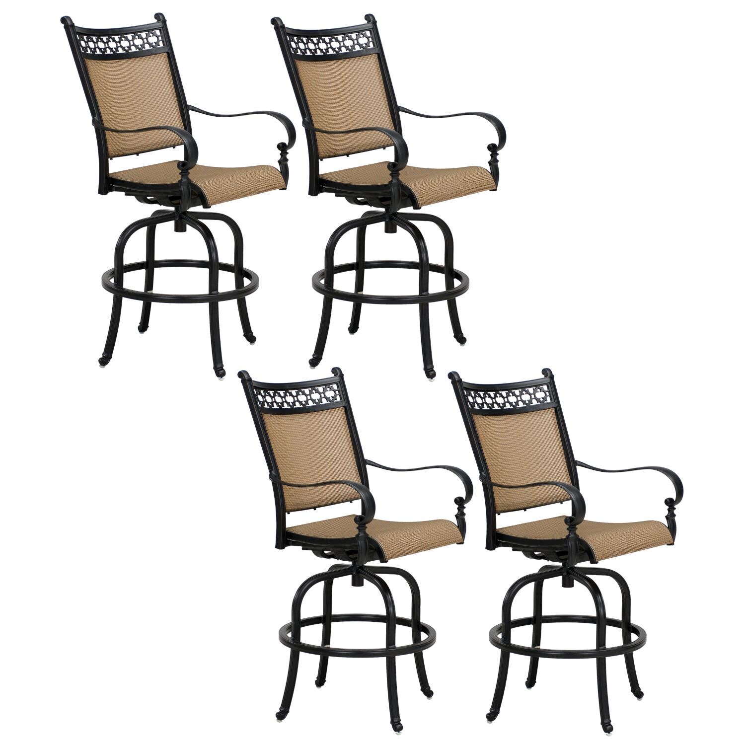 Darlee 201610-7-4 Mountain View 4 Piece Cast Aluminum Patio Swivel Bar Stool Set W/ Irish Mix Sling thumbnail