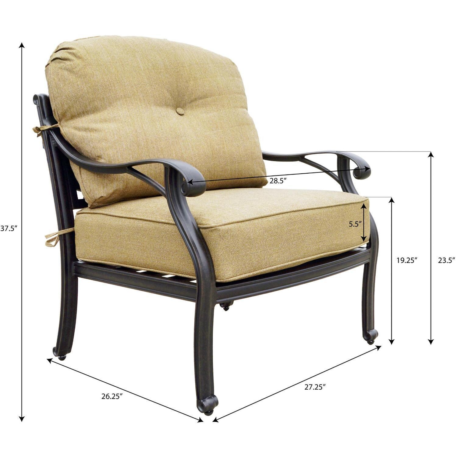 Darlee Nassau 6-Piece Patio Fire Pit Deep Seating Set with Cushions and 24 Inch Round End Table and 31 X 46 Inch Oval Coffee Table - Chair Dimensions - Dimensional thumbnail