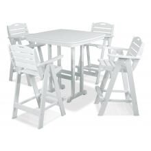 Nautical 5 Piece White Recycled Plastic Wood Patio Bar Set W/ 42 Inch Square Table By POLYWOOD image