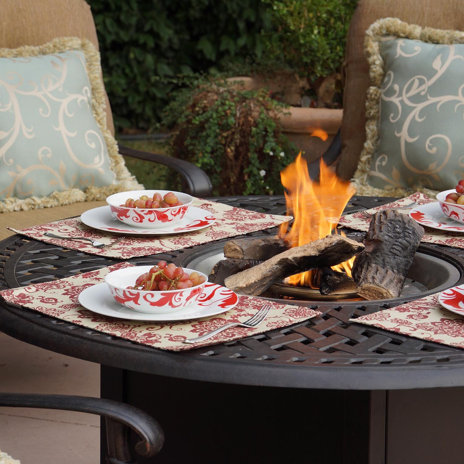 Darlee Round Patio Conversation Table With Propane Fire Pit in Antique Bronze - Close Up - Lifestyle thumbnail