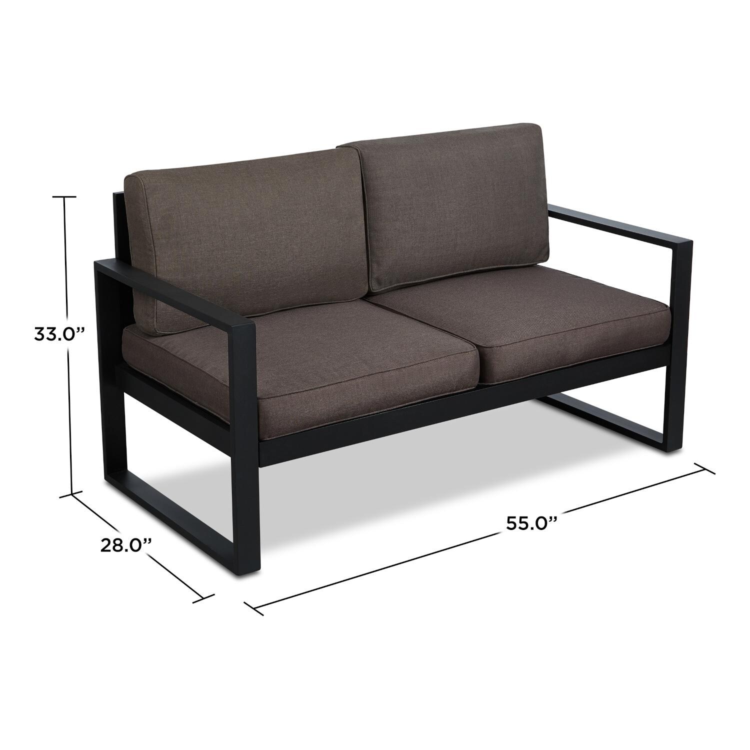 Lakeview Villa Flora Black W/ Brown Cushions Aluminum Loveseat - Dimensions thumbnail